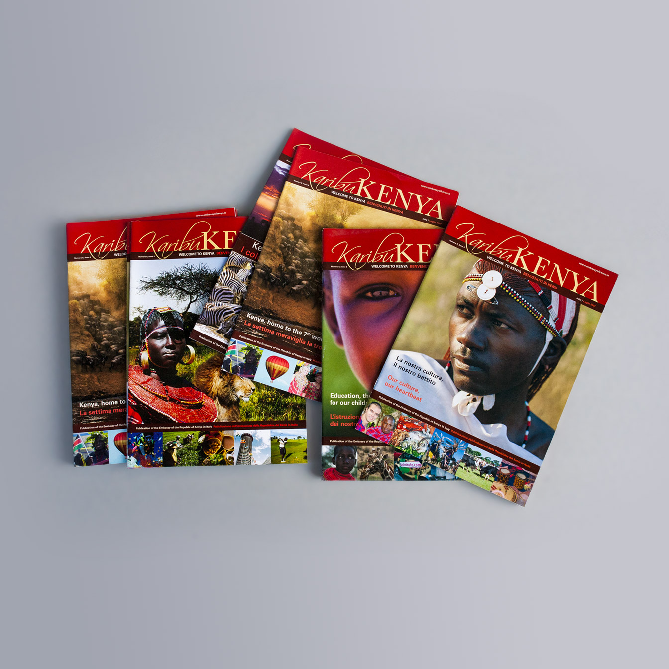 Copertine della rivista Karibu Kenya per Ambasciata del Kenya a Roma