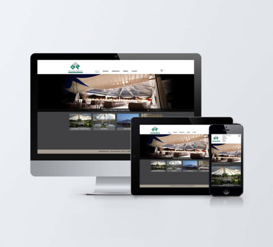 Monitor desktop, tablet e mobile con homepage sito web GSP Allestimenti