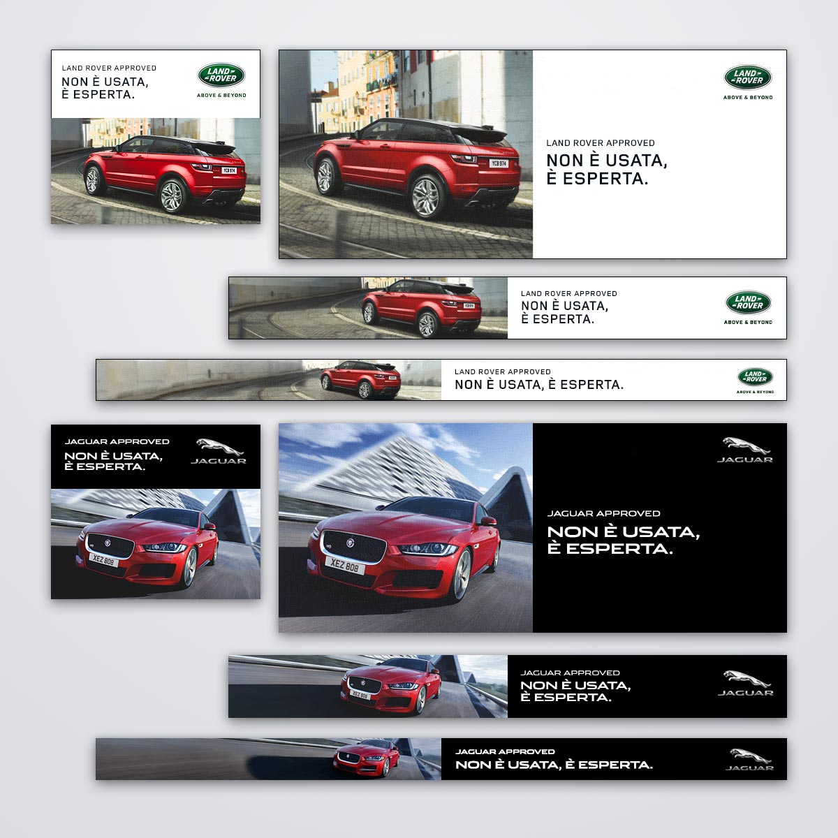 Banner in varie dimensioni - Campagna Display Advertising Online per Jaguar Approved e Land Rover Approved