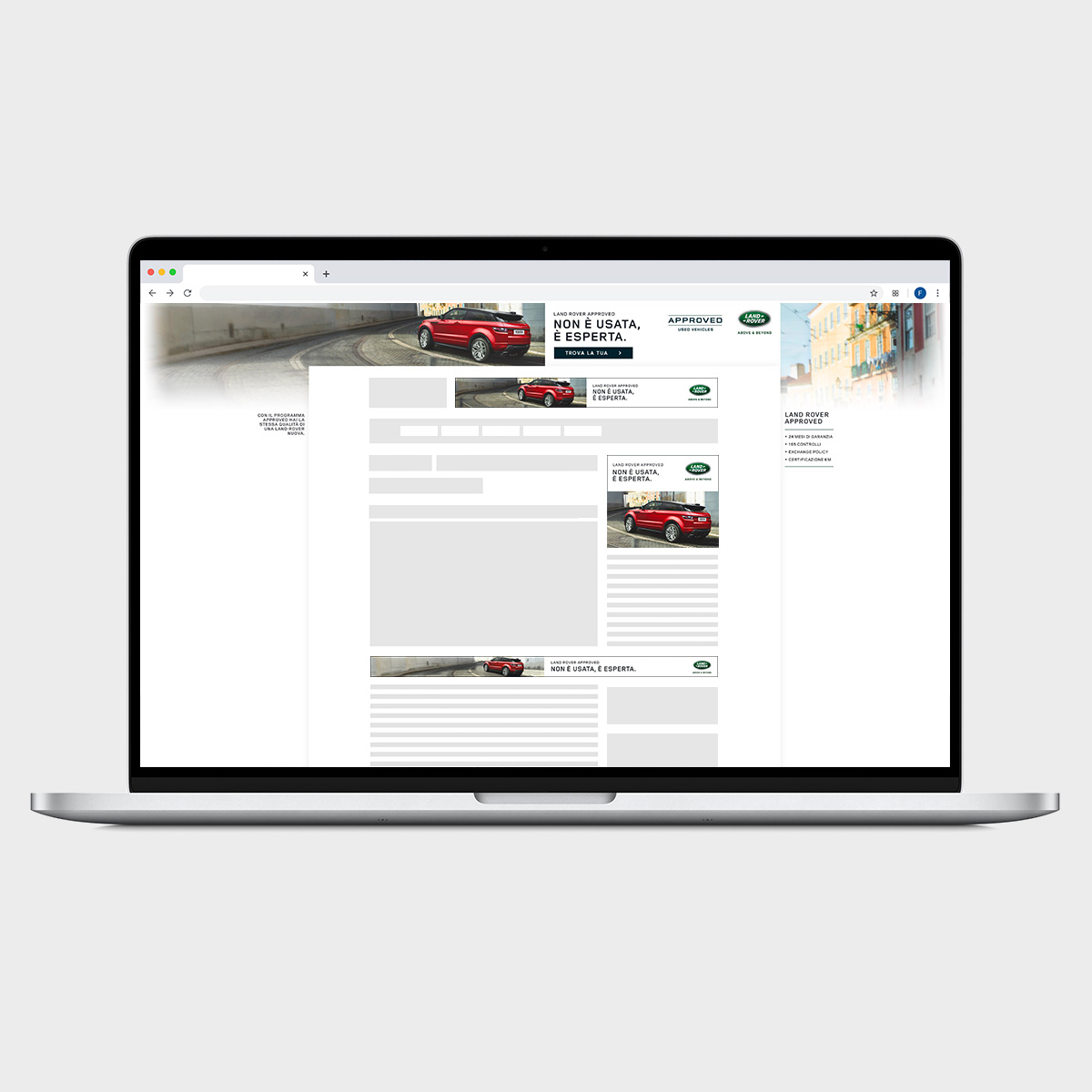 Monitor computer portatile con skin e banner della Campagna Display Online Advertising per Land Rover Approved