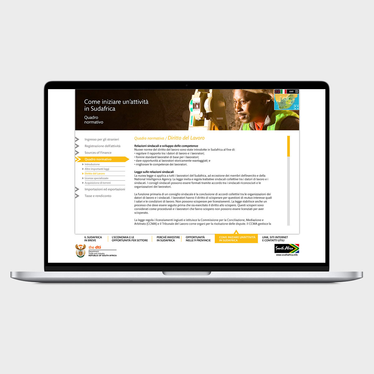 Schermo di computer portatile con pagina Come investire in Sudafrica